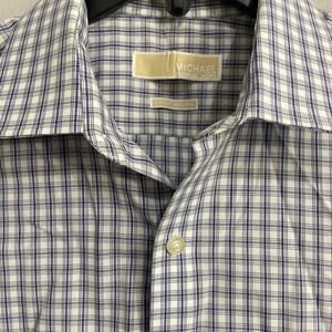 Michael Kors Button Front Shirt L 16 34 35‎ Long Sleeve Purple Plaid 100% Cotton